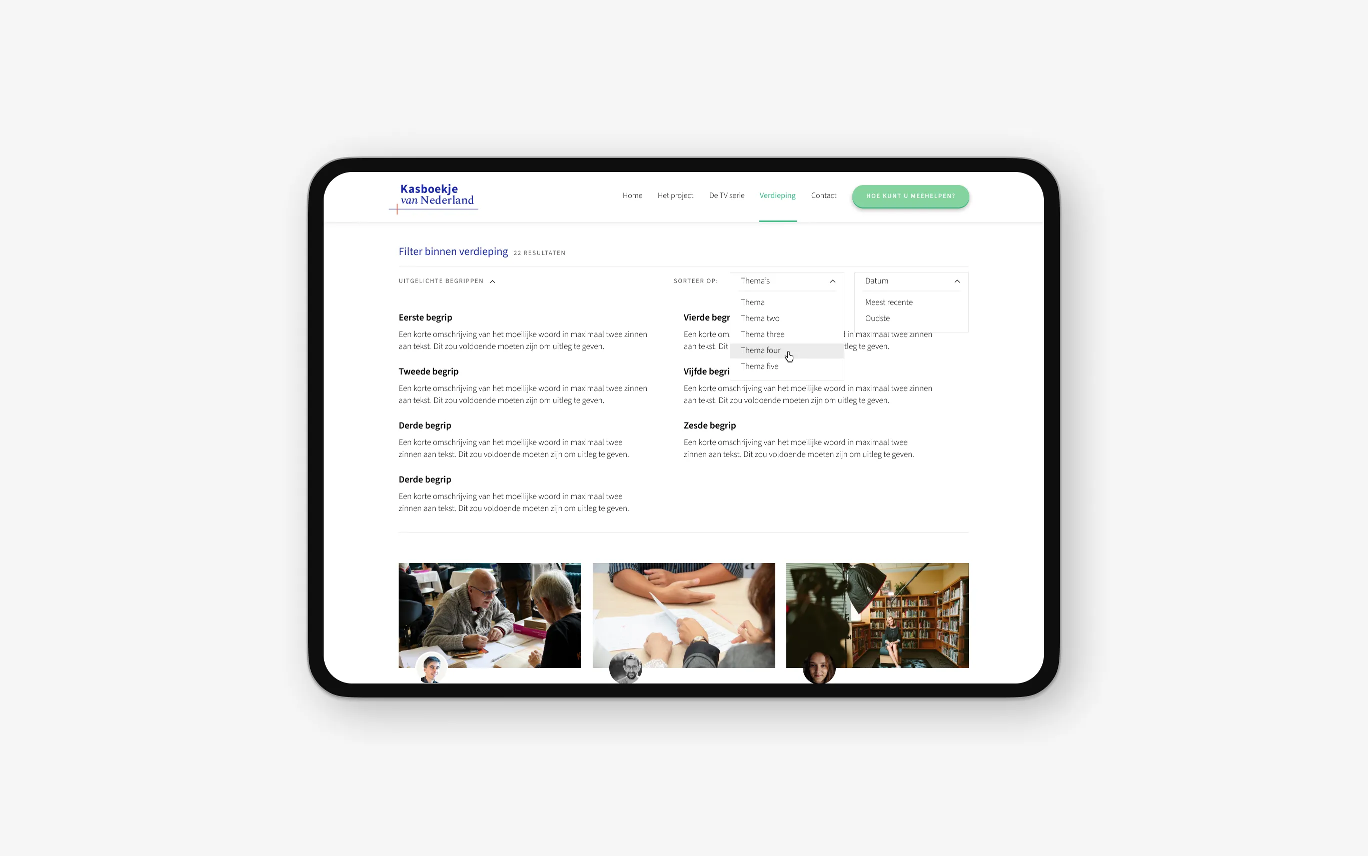 Kasboekje van Nederland content screen.
