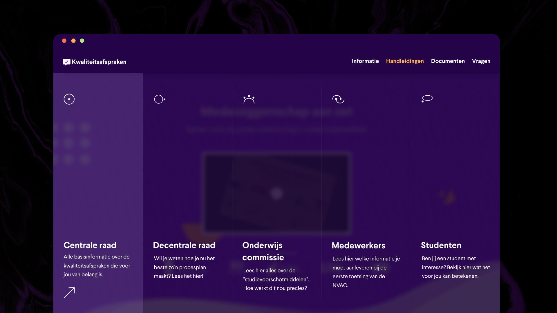 Purple information portal concept for quality agreements in education.